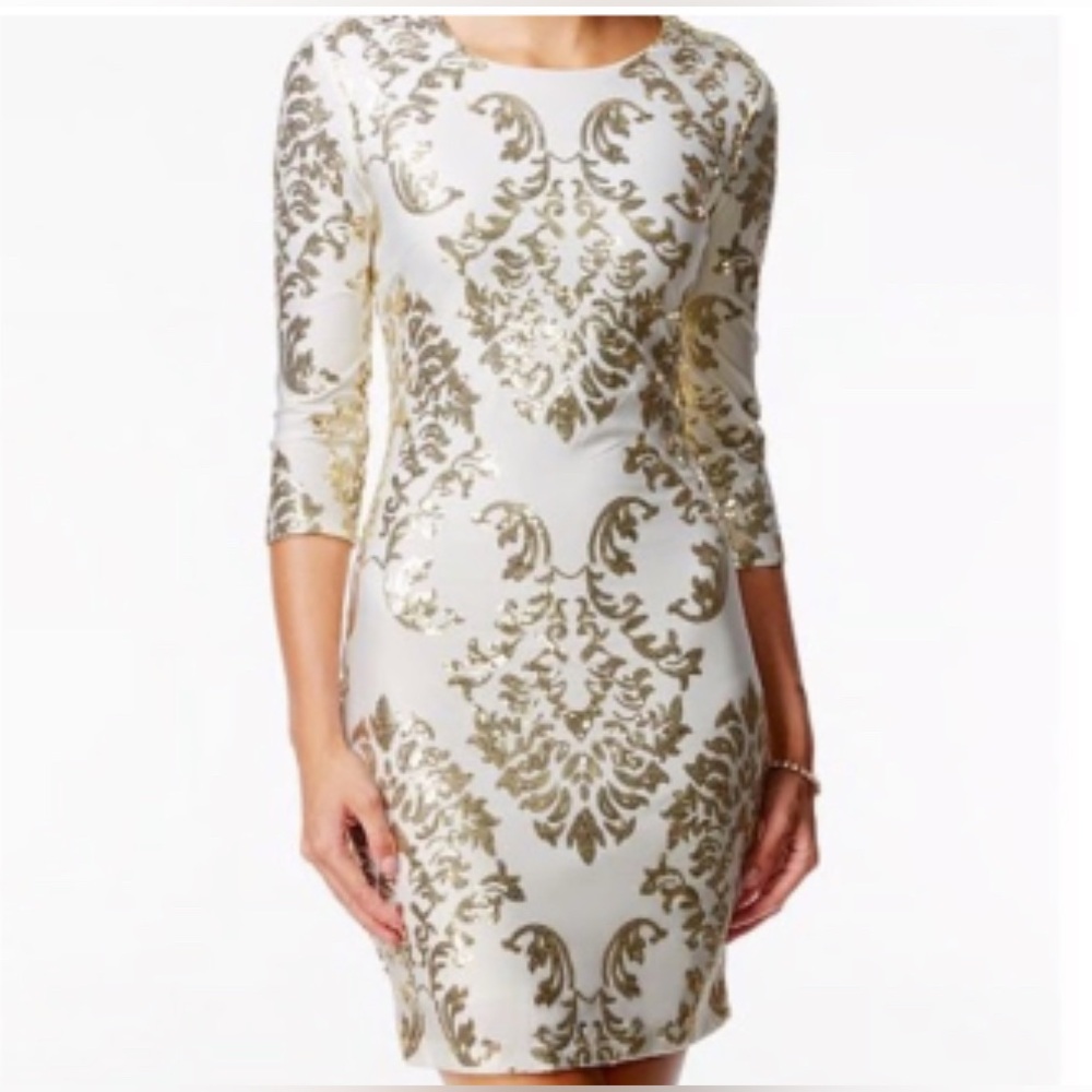 B. Darlin White w/Gold Sequins Bodycon Dress with 3/4 Sleeves